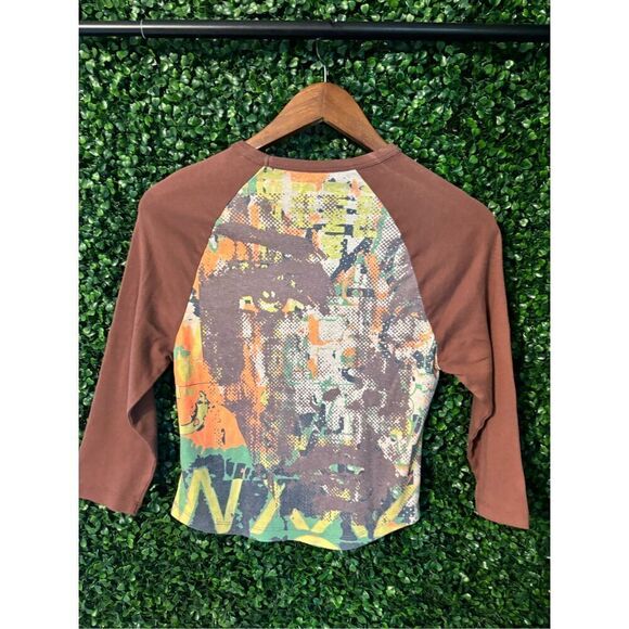 BDG URBAN OUTFITTERS ABSTRACT y2k QUARTER SLEEVE CROP TOP SZ LARGE NWT - Picture 4 of 4